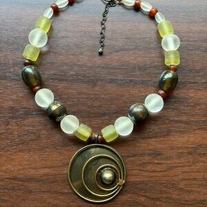 Early 90s Vintage Chunky Statement Necklace Glass and Metal